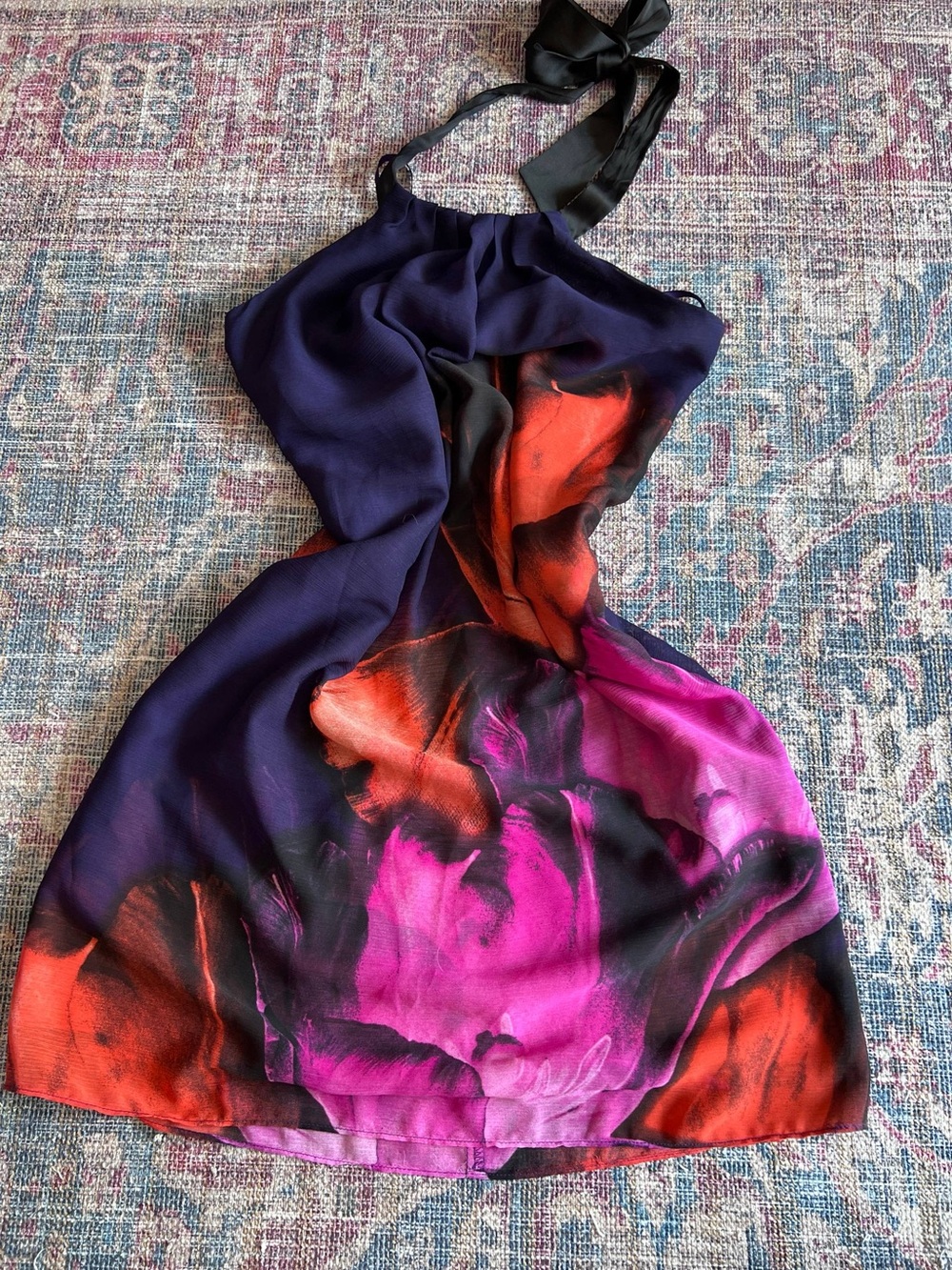 le chateau  Floral Satin Dress in Purple, Pink and Orange